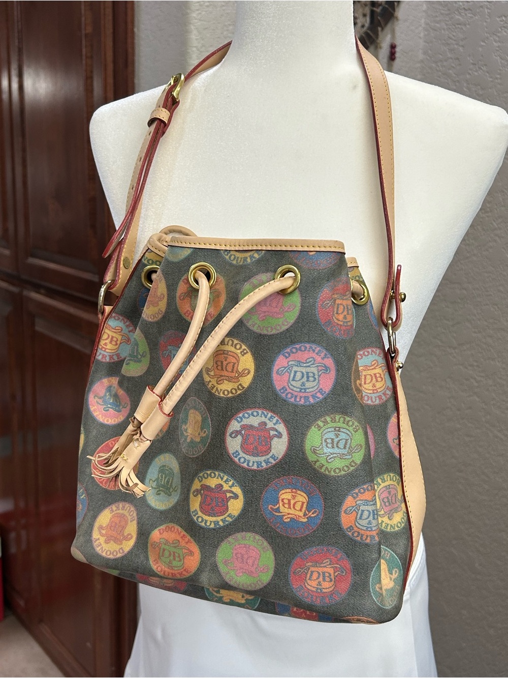 Dooney & Bourke Multicolor Signature Drawstring Bucket Bag - Picture 12 of 12